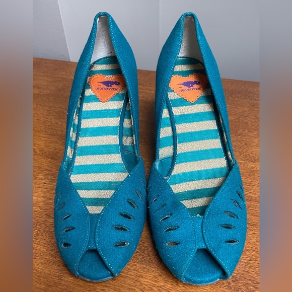 Rocket Dog Turquoise Peep Toe Heels Women’s Size 8 - Picture 1 of 5